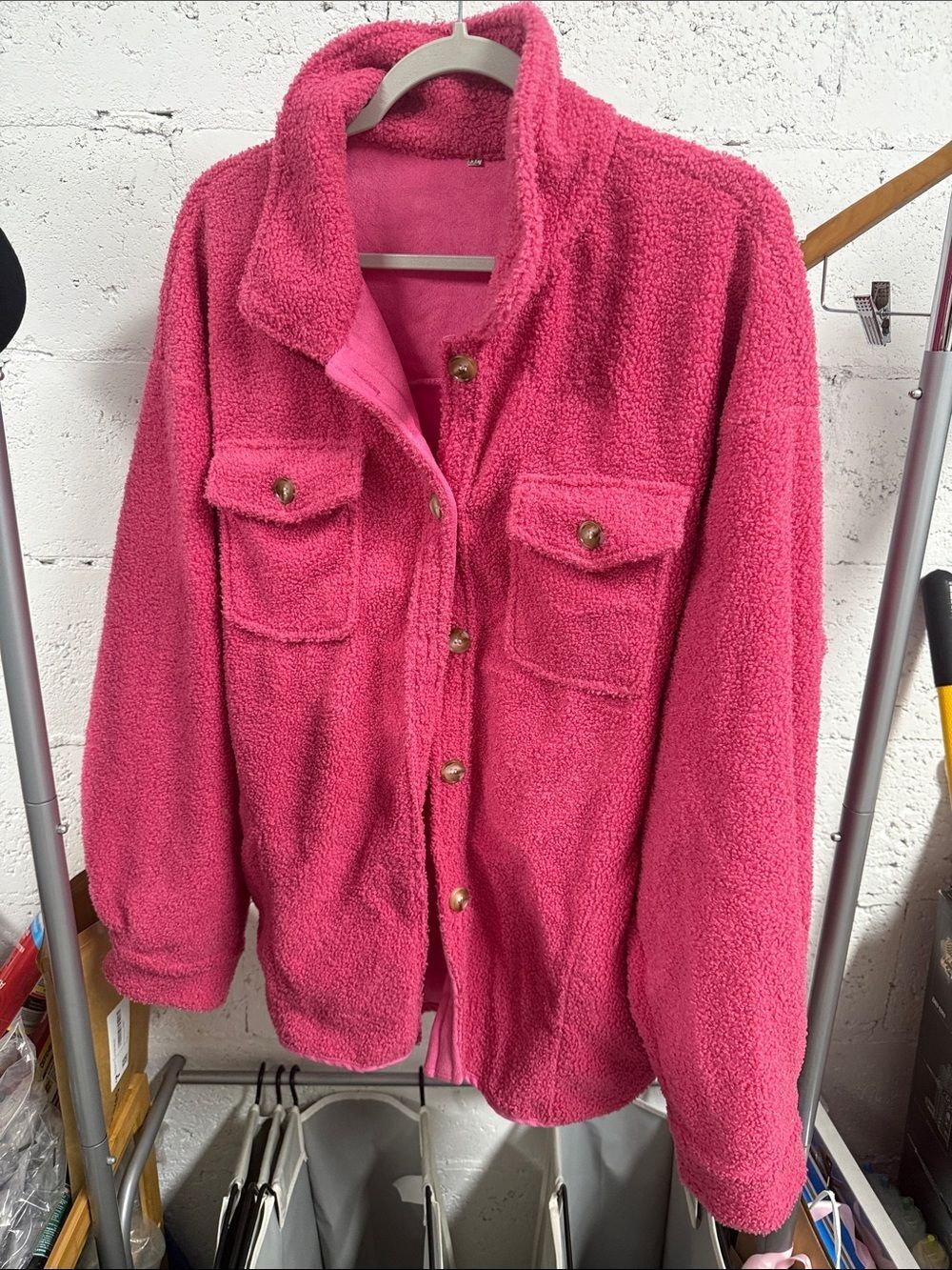 Cozy Plush Pink Button-Up Shacket - LIKE NEW - Size XL - Winter Jacket